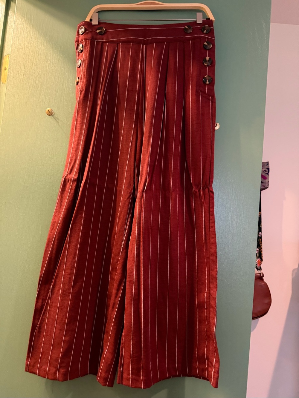 J.O.A. Rust Red Pinstripe Wide-Leg Sailor Pants